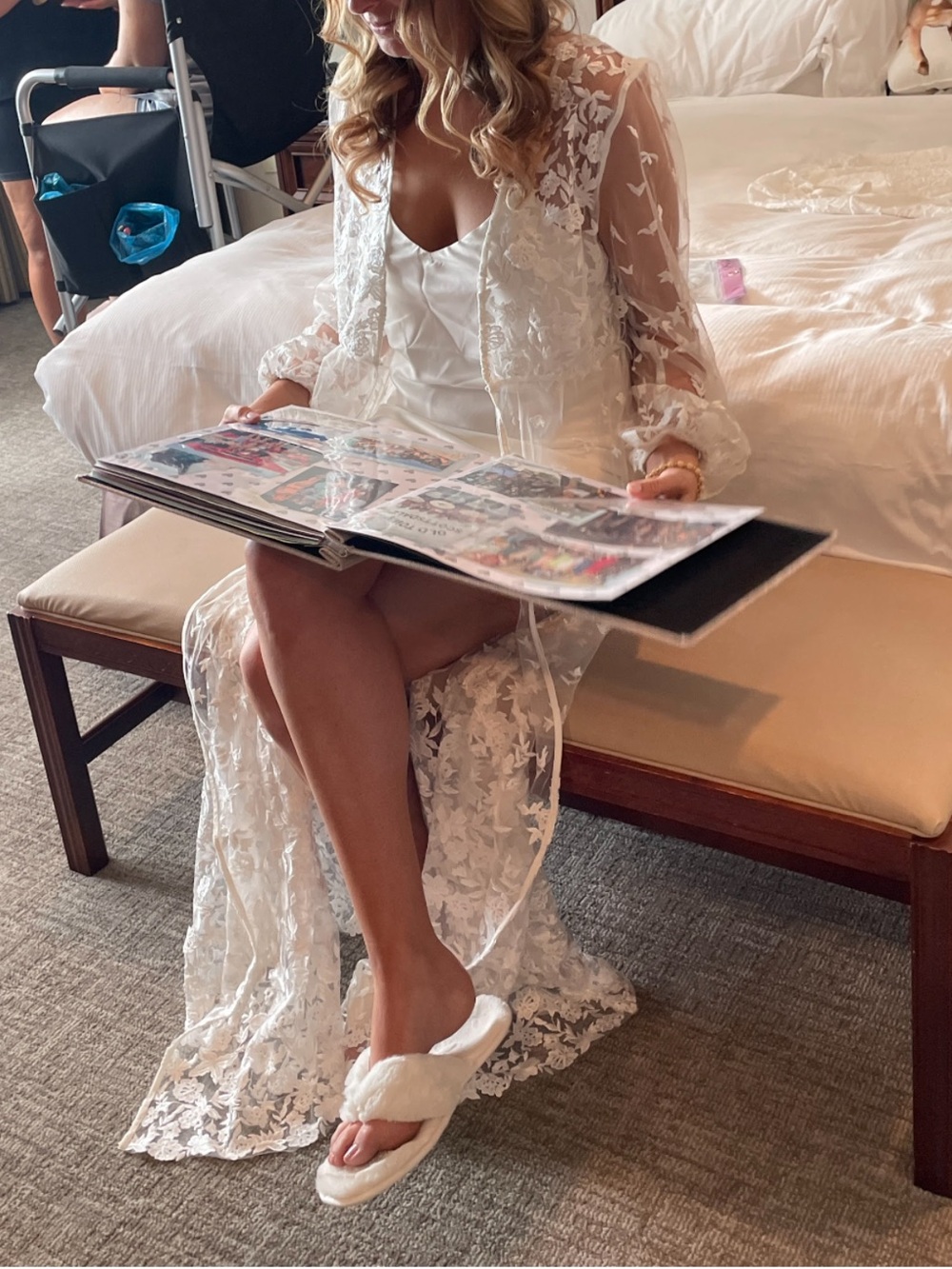 Le Rose White Floral Lace Sheer Duster Kimono Cover-Up - Picture 7 of 7